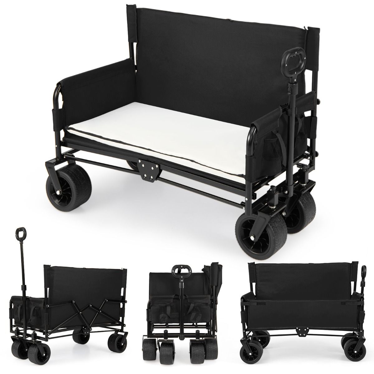 Coast Opvouwbare kinderwagenbank - 2-in-1 met verstelbare duwstang - all-terrain wielen - zwart