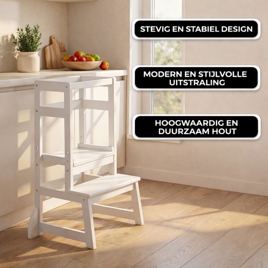 Oemmie Leertoren - Learning Tower - Montessori Leertoren - Leertoren keukenhulp - Leer Toren - Opstapje - Kindertrapje - Wit