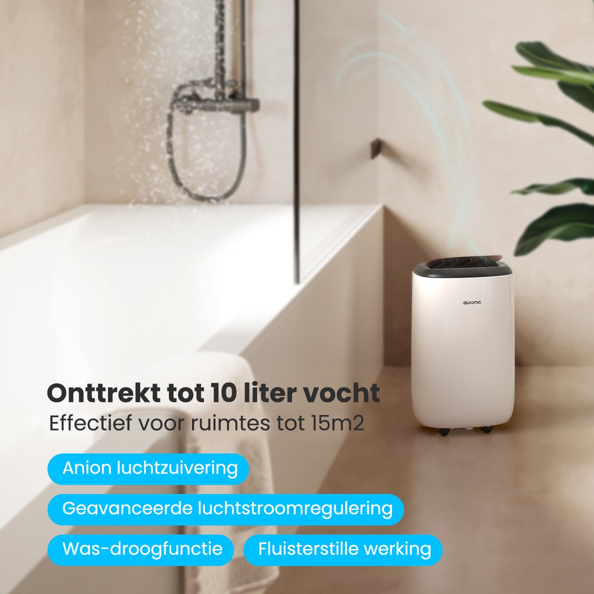 Auronic Luchtontvochtiger en Luchtreiniger - Pro Plus Series - Slaapkamer en Woonkamer - Ontvochtigt 10L per dag in Huis - Was-droog functie - Wit