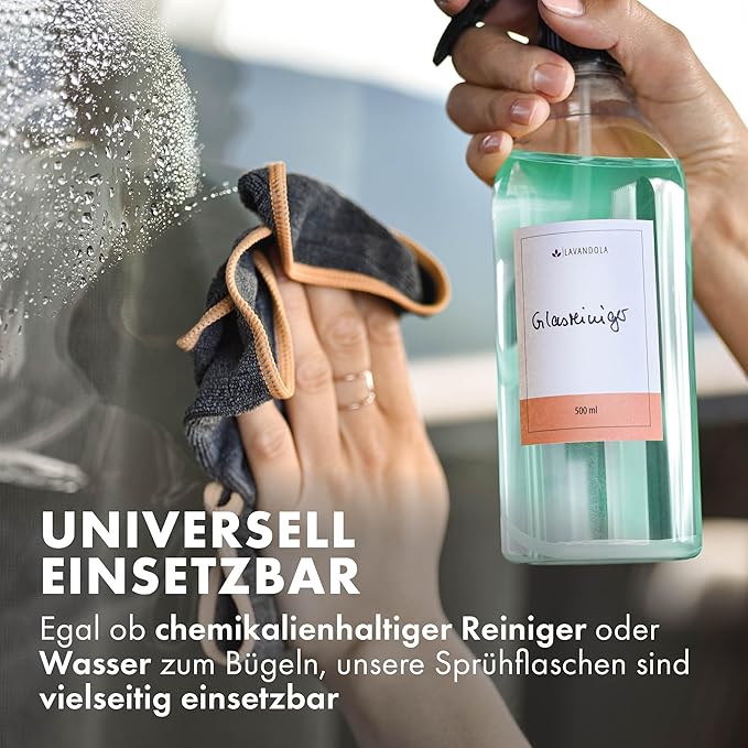 3 x spuitfles 500 ml met etiketten - gelijkmatig en fijn spuitbeeld, dichte en duurzame spuitfles planten, kleine spuitfles autoonderhoud, spuitfles, 3 x spuitflessen set