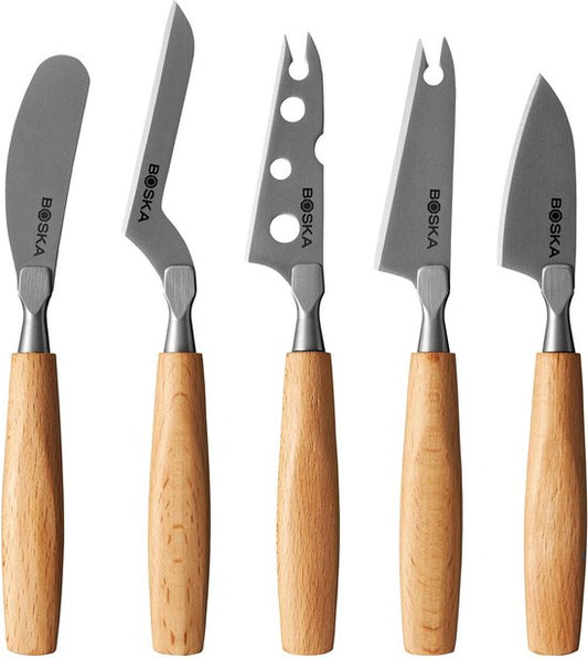 Boska Kaasmessenset Amigo Small – Kaasmesjes - Set van 5 – Voor Elke Kaassoort – Non-stick – Ergonomisch – RVS en Beukenhout