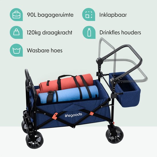 LifeGoods Bolderkar - Opvouwbaar - Tot 120KG - 90L - Wasbaar Polyester - 120x80cm - Blauw