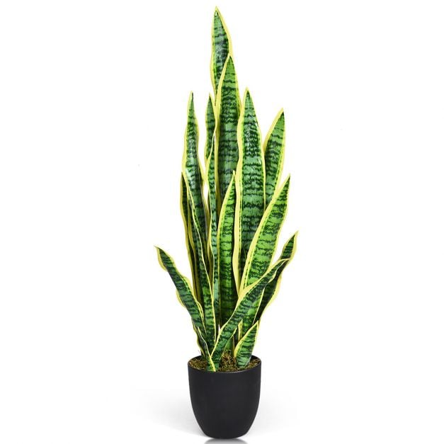 Coast Kunstplant Sansevieria Groen/Geel – 93 cm – Realistische Sierplant met Pot