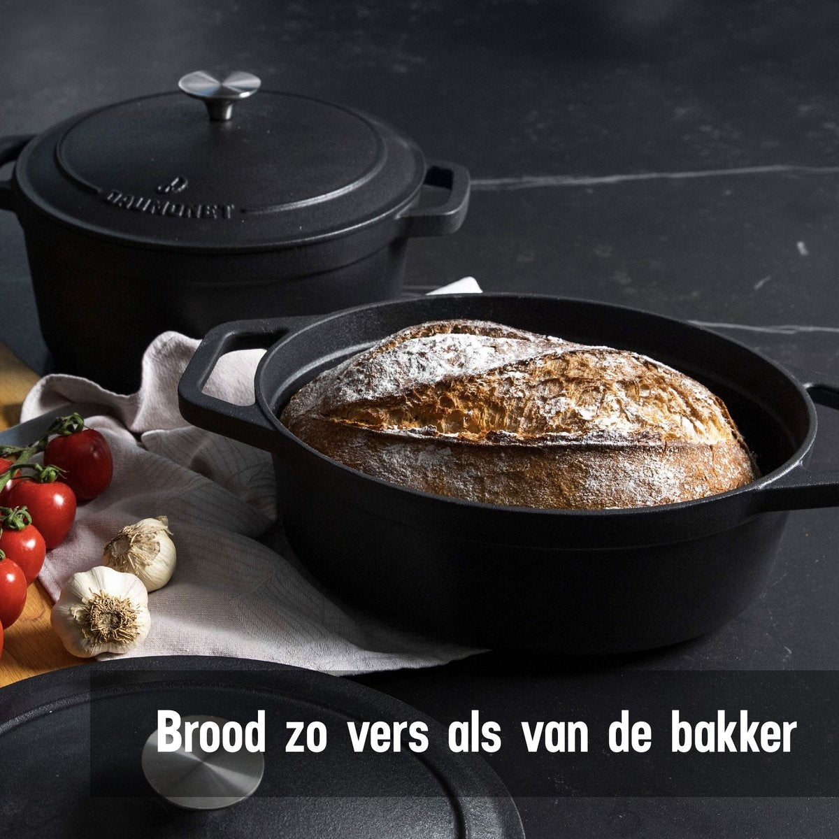 Daumonet Gietijzeren Braadpan 3L Ovaal - Inductie Sudderpan Zwart - Ø29CM - Hittebestendig tot 300°C - Zwart