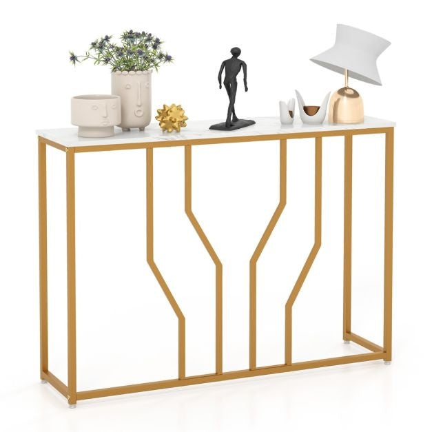 Coast Console Tafel Marmeren Entree Tafel Modern Geometrisch Ontwerp Gouden Metalen Frame Anti-Kantel Set Inbegrepen 110 x 30 x 80 cm