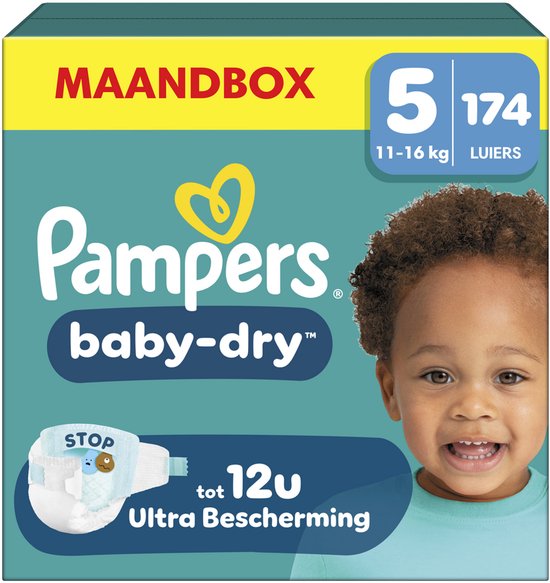Pampers Baby-Dry Maat 5 - 174 Luiers - 11kg-16kg - Maandbox