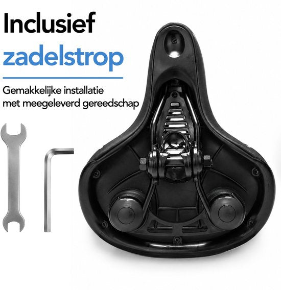 Brixy Ergonomisch Fietszadel - Incl. Zadelhoes - Gelpads & Vering - Reflecterend - Ventilerend - Unisex - Zwart