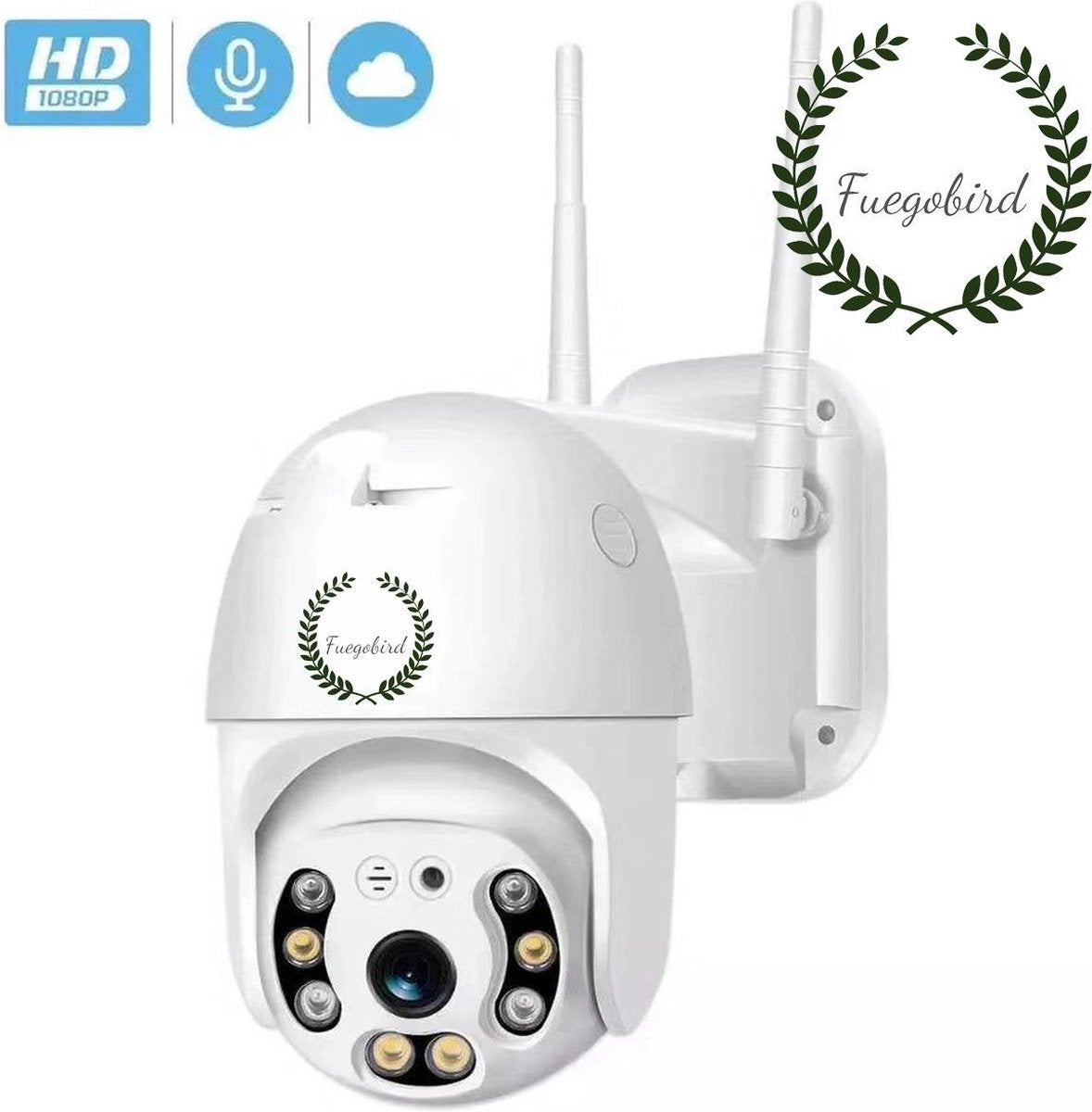 Fuegobird Full HD 1080P Wifi Smart Bewakingscamera's - PTZ IP Camera - IP66 Waterdichtheid - Binnen en Buitengebruik - Ondersteuning 2.4G/5G WIFI - ONVIF - Wit