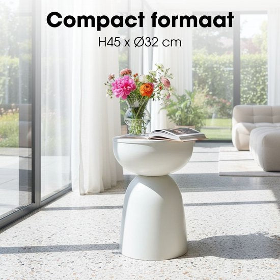 Mica Decorations Elliot Bijzettafel - Bijzettafel Rond H45 x Ø32 cm - Bijzettafeltje voor Woonkamer of Slaapkamer - Ideaal als Plantentafeltje - IJzer met Poedercoating - Off White