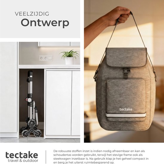 tectake® 3-in-1 Boodschappentrolley met Koelvak - 4 Traploop Wielen - Opvouwbaar - 56L Inhoud - Boodschappenwagen - Boodschappenkar - Ook als Steekwagen en Boodschappentas - Met Sleutelhanger en Winkelwagenmunt
