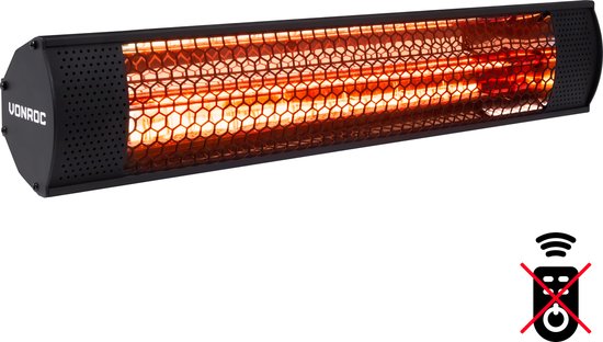VONROC Terrasverwarmer – Waterdicht & Lowglare – 2000 W – 57 x 11 x 11,4 cm – Zwart