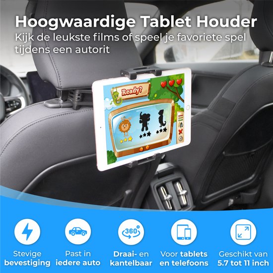 Nuvance - Tablet Houder Auto - Kantelbaar & Draaibaar - Tablethouder - Hoofdsteun Bevestiging - Geschikt voor Nintendo Switch & Telefoon
