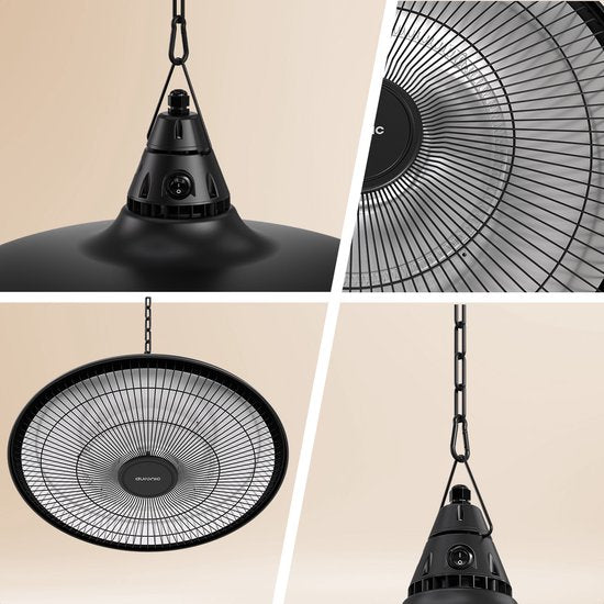 Auronic Terrasverwarmer - Infrarood Verwarming - Hangend - 10m2 - Elektrisch - 1500W - Afstandsbediening - Zwart