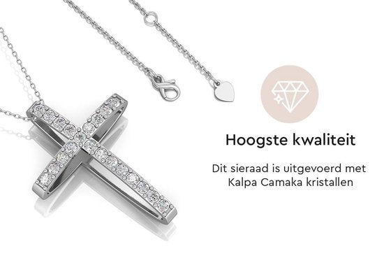 Yolora Dames Ketting met Kruis Hanger en Kalpa Camaka Kristallen - Zilver kleurig - 18K Witgoud Verguld - Cadeauverpakking