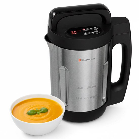 KitchenBrothers Soepmaker - 2L - 5 Programma's - PFAS & BPA-vrij - Timer Display - Blender - RVS/Zwart