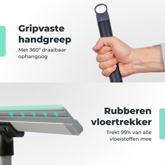 CLEANLY Vloertrekker met Steel Telescopisch 113-142 cm - Vloerwisser Badkamer met Rubberen Trekker - Watertrekker - Douchewisser - Breedte 43,5 cm - Zwart, Grijs