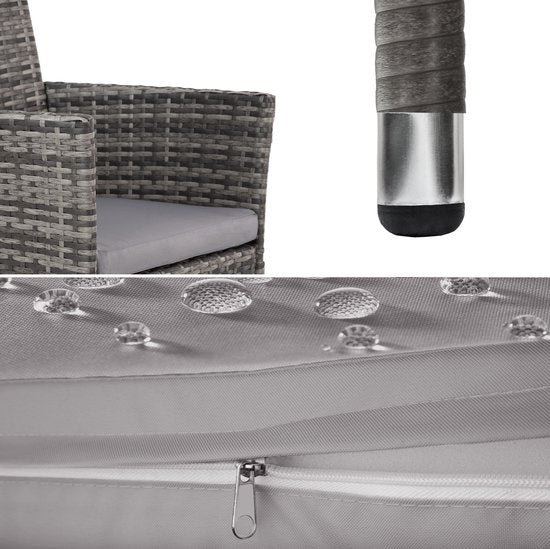 Tectake Wicker Tuinstoelen – 2 Stuks, Incl. 4 Kussenhoezen, Draagvermogen 120 kg – 59 x 57 x 85 cm – Grijs