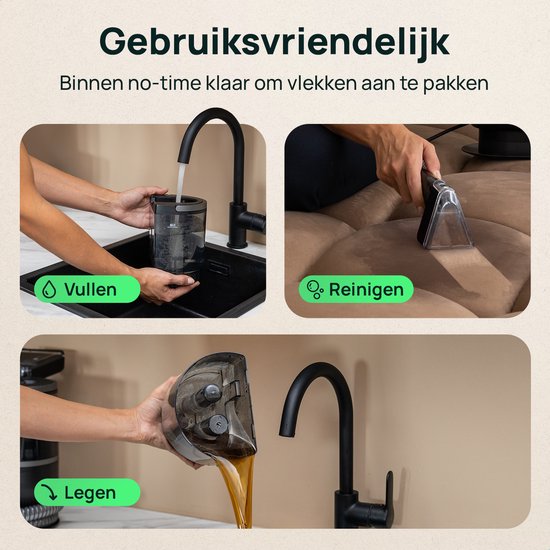 Skrub 4 in 1 Compacte Tapijtreiniger met Heet water - Verwarmbaar tot 60°C - Vlekkenreiniger - 4 Opzetstukken - 1200 Watt - Bankreiniger machine