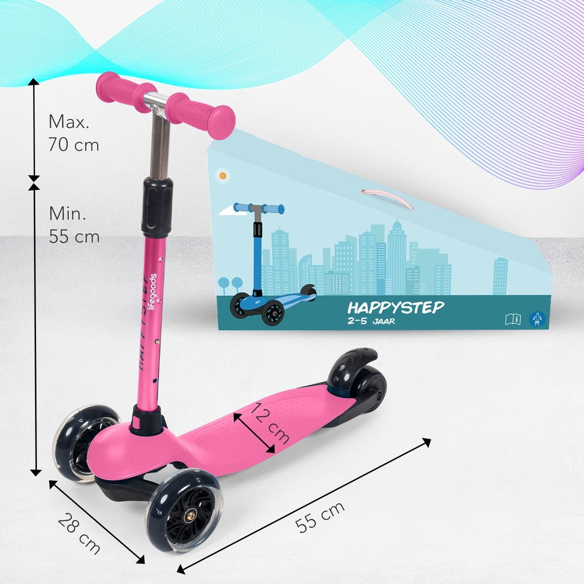 LifeGoods HappyStep - Kinderstep - Step 2-5 Jaar - 3 Lichtgevende Wielen - Jongens/Meisjes - Roze