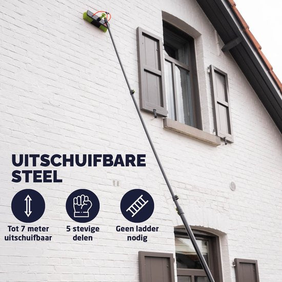 BREND BR-2237 Telescopische Wasborstel Uitschuifbaar tot 7 Meter – 5-Delige Waterborstel met Zeepdispenser – Voor Gevels, Dakpannen en Zonnepanelen