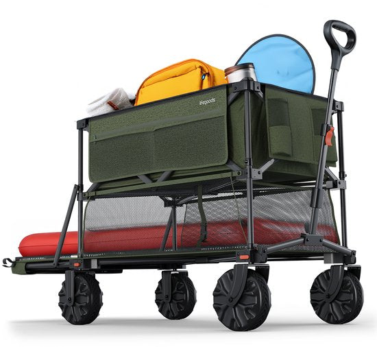 LifeGoods Dubbele Bolderkar - Opvouwbare Bolderwagen - 200KG - 400L - Uitklapbaar - Met Beschermhoes - Groen