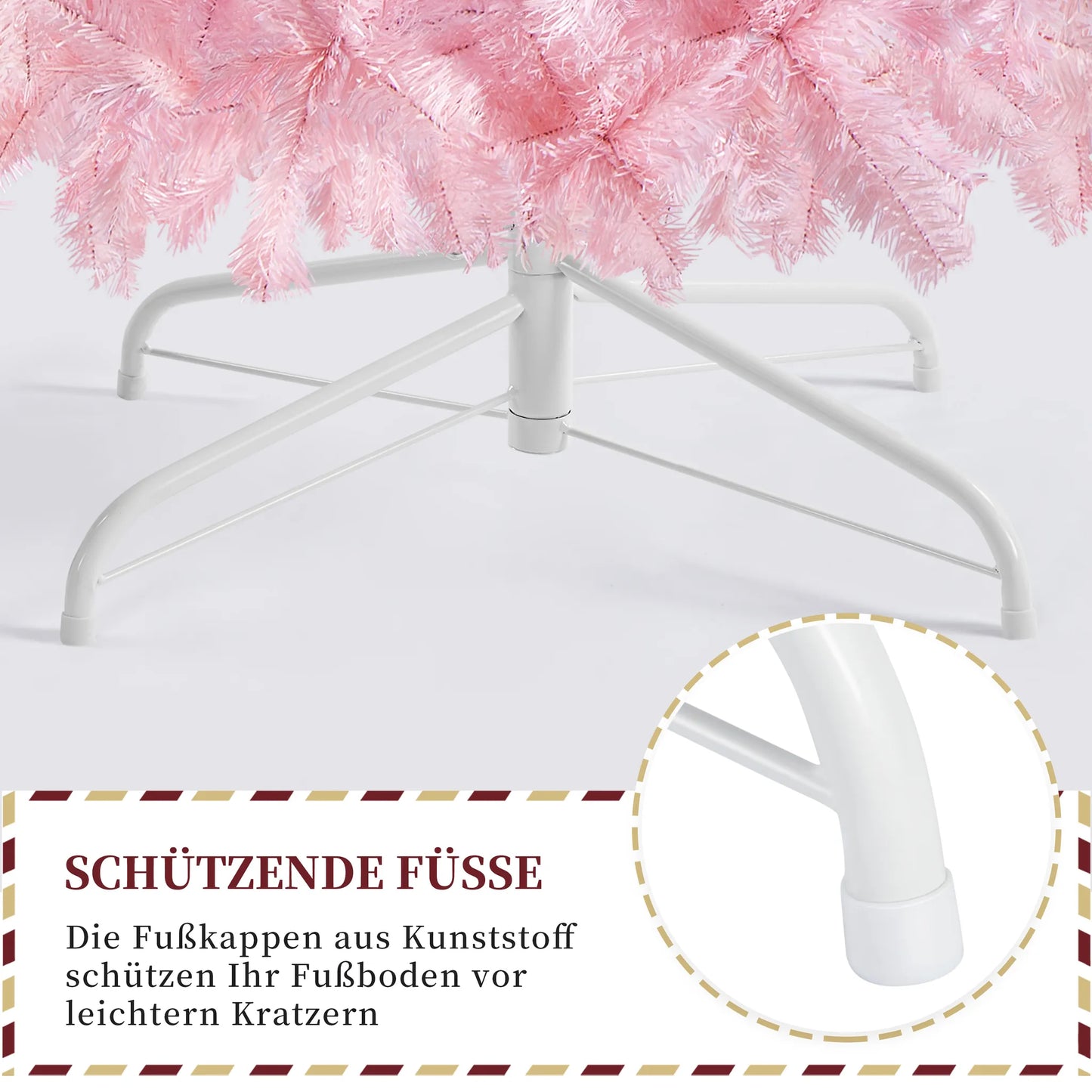 Yaheetech Kunstkerstboom Roze – 110 x 110 x 183 cm – Voorzien Van 598 Takpunten En Inklapbare Metalen Voet En Beschermende Gummikappen – Voor Woonkamer En Feestdagen – Roze PVC En Metaal