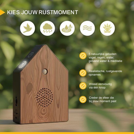 UPLY Vogelhuisje Met Geluid - Vogelgeluiden Huisje Met Sensor - 5 Natuurgeluiden Voor op Toilet/Wc - Bewegingsmelder - Zwitscherbox - Cadeau - Incl. Bevestiging