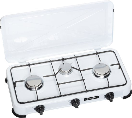 Campart Camping Kookstel KO-6383 - Campingkooktoestellen 3 pitten – Gas kooktoestel met RVS brander - Wit
