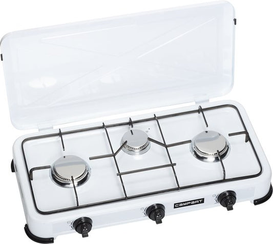 Campart Camping Kookstel KO-6383 - Campingkooktoestellen 3 pitten – Gas kooktoestel met RVS brander - Wit