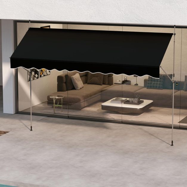 Coast Zonnescherm Zonder Boren – 400 x 120 x 210-300 cm – Zwart – Handmatig Uitschuifbaar & Hoogteverstelbaar