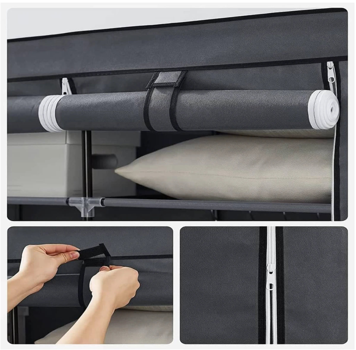 Kledingkast Linnenkast 150 x 175 x 45 cm - Grijs - 2 Kledingroedes - Legplanken - Opvouwbaar