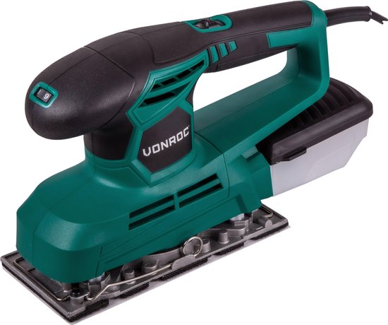 VONROC Vlakschuurmachine 240W – 90x187mm - Met stofopvangbox & 12 stuks schuurpapier