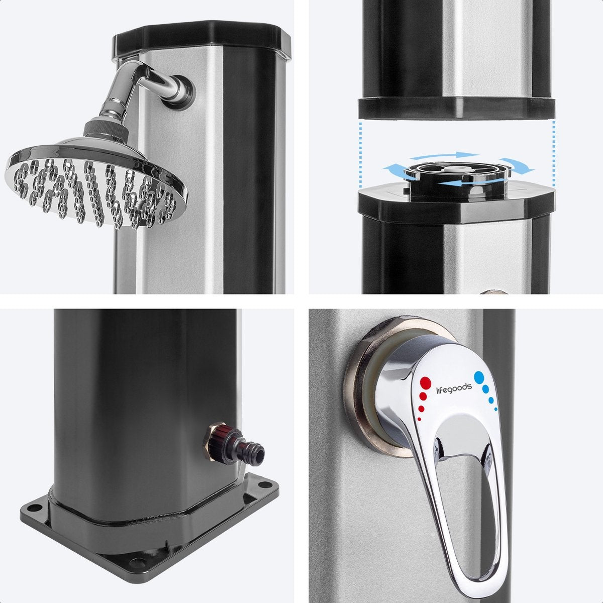 LifeGoods Buitendouche - Solar - 360° Draaibare Douchekop - 35L - Zwart/Zilver
