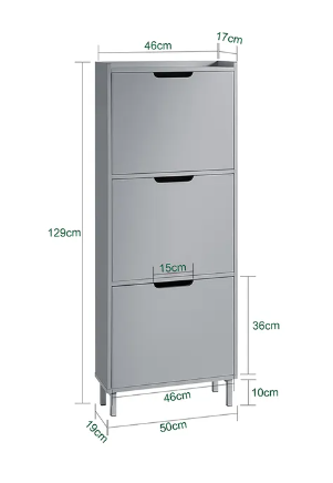 SoBuy Schoenenkast - 3 Kleppen - 50 x 19 x 129 cm - Grijs