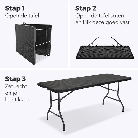 LifeGoods Inklapbare Tafel - 180 cm - Campingtafel - 6 tot 8 Personen - Vouwtafel - Zwart