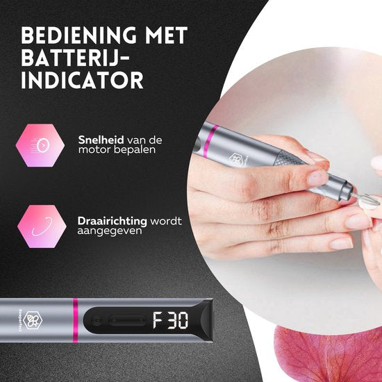 Beeperfect® Draadloze Elektrische Nagelvijl Pro Edition - Nagelfrees - Manicure en Pedicure set - Oplaadbaar - 11 Bitjes en 60 Schuurrolletjes - 30.000RPM