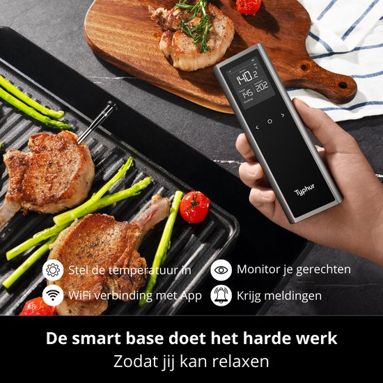 Typhur Sync One - 6-sensor probe - Draadloze vleesthermometer - BBQ thermometer - Bluetooth & WiFi - Waterdicht en hittebestendig - Batterijduur tot 50 uur - Slimme app-integratie - Compact met laadstation - Voor elke kookstijl
