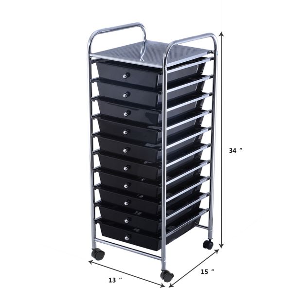 Coast Opbergwagen – 10 Lades & Bovenplank – 32,5 x 37 x 86 cm – Zwart