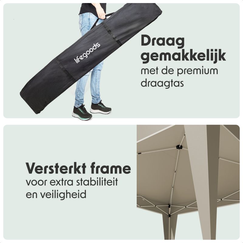 LifeGoods Partytent - Easy Up - Opvouwbaar - Waterdicht - Met Draagtas - 300 x 300 x 320 cm - Beige