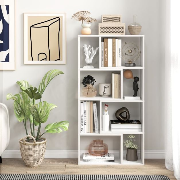 Costway Boekenkast – 8 Open Vakken – 60 x 20 x 120 cm – Wit