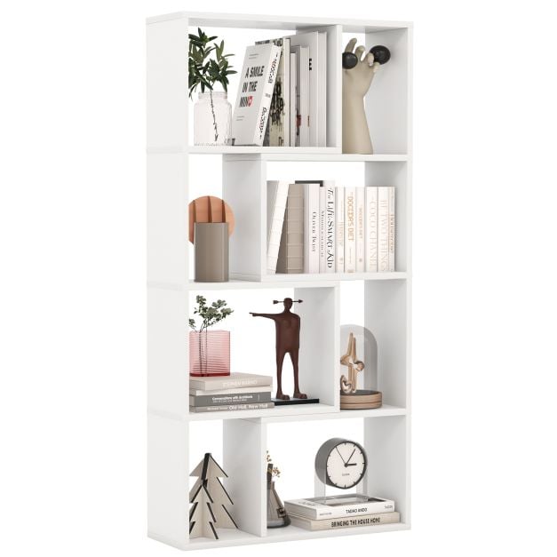 Costway Boekenkast – 8 Open Vakken – 60 x 20 x 120 cm – Wit