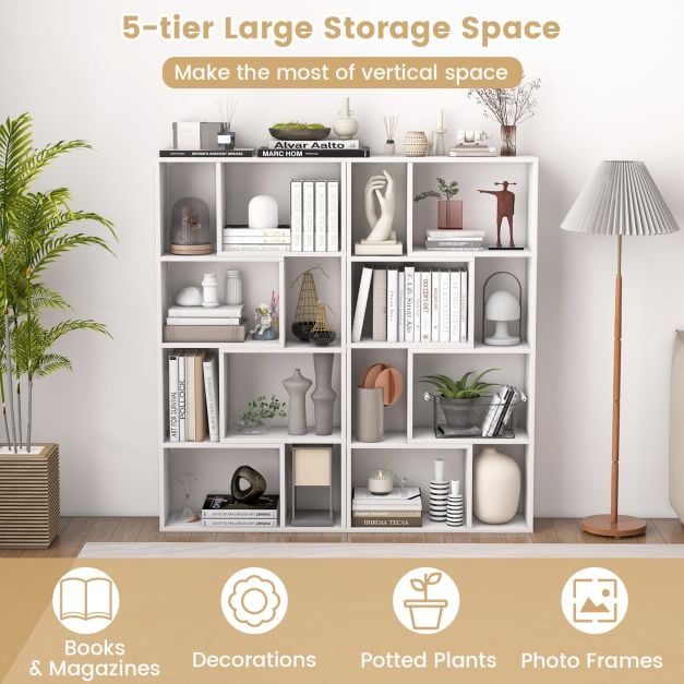 Costway Boekenkast – 8 Open Vakken – 60 x 20 x 120 cm – Wit