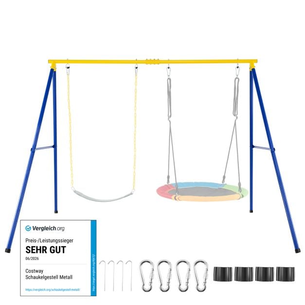 Coast Schommelframe A-Frame – Dubbel Schommelrek 249 x 185 x 181,5 cm – Blauw/Geel