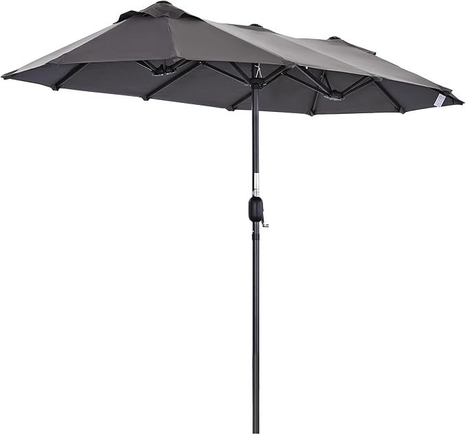 Angel Living Double Parasol - 460 x 270 cm - with Crank Large Parasol Market Umbrella - UPF 50+ - grey - 2.97x1.53cm