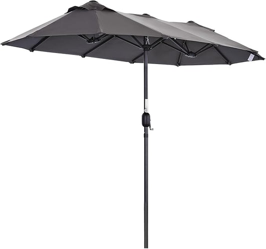 Angel Living Double Parasol - 460 x 270 cm - with Crank Large Parasol Market Umbrella - UPF 50+ - grey - 2.97x1.53cm