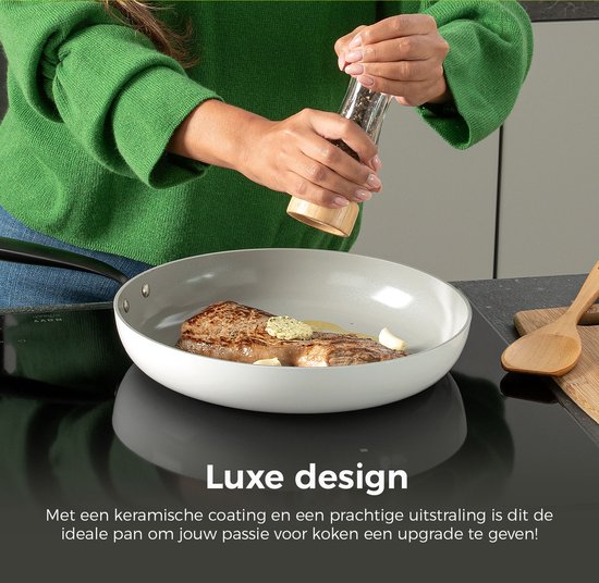 BE Living Essential Koekenpan - Ø 28 cm - Keramisch - PFAS vrij - Inductie - Wit
