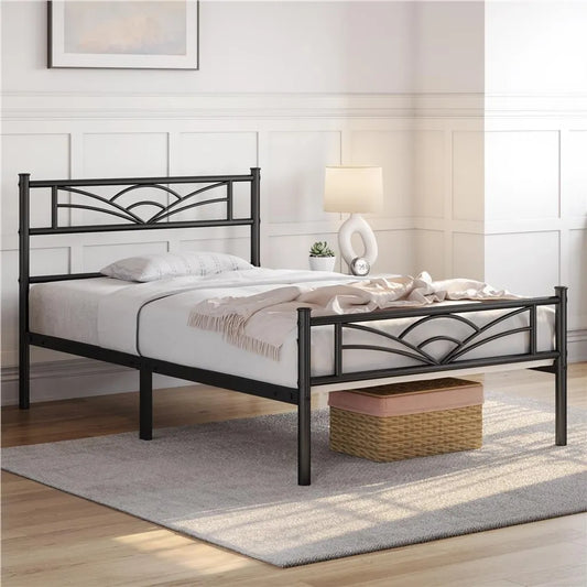 Yaheetech Metalen Bedframe 90 x 200 cm - Zwart - Met Wolkenpatroon Hoofdbord
