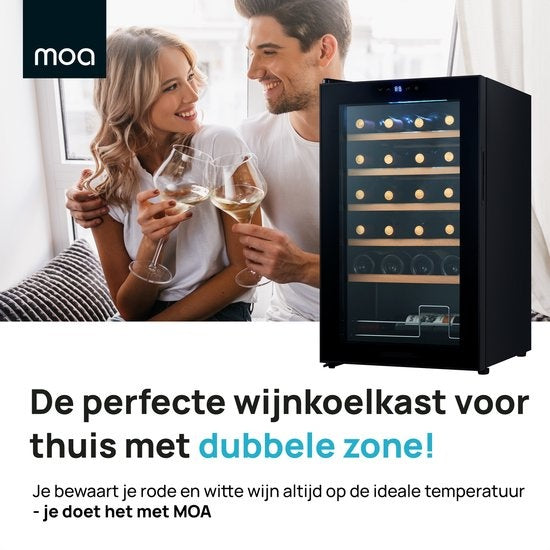 MOA Wijnkoelkast – Met Houten Planken & Touchscreen – 63 liter – 43 x 45 x 78 cm – Zwart