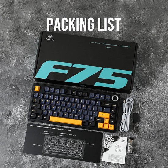 AULA F75 - Draadloze Gaming Toetsenbord - Mechanisch - Gasket - Hot Swap - QWERTY Toetsenborden - Tri mode - 80 Keys - Donder zwart