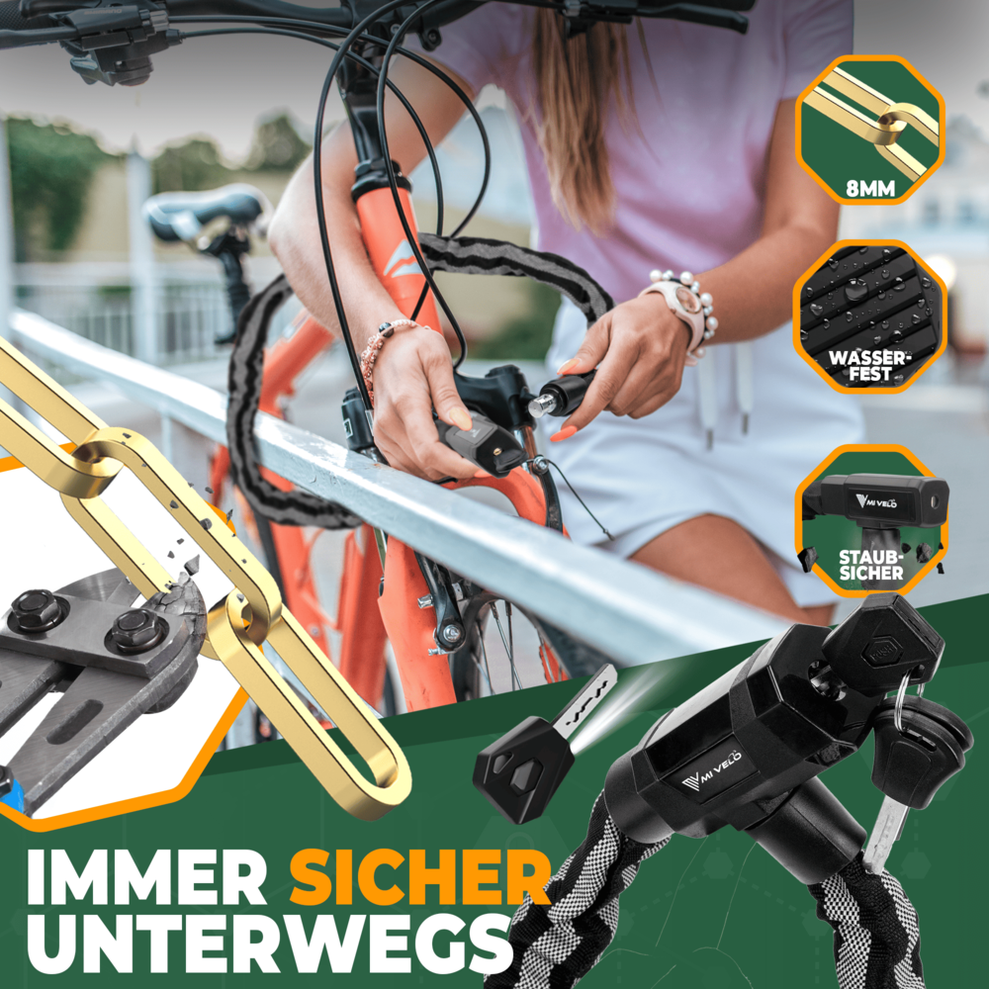 MIVELO Kettingslot voor Fietsen - Met Sleutelslot en LED - 100 CM - RVS